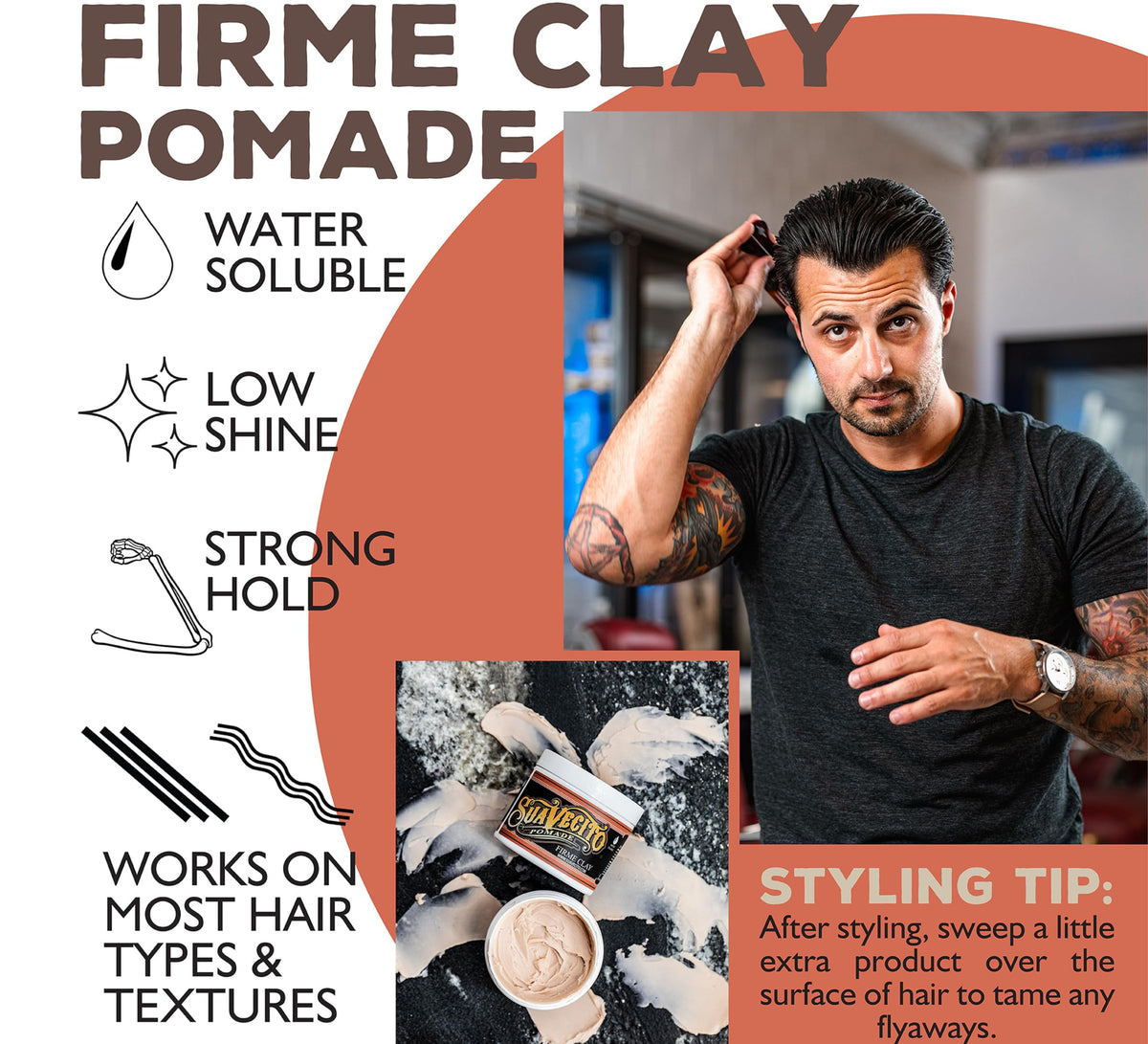 Suavecito Firme Clay premium grooming pomade for natural textured men hairstyles