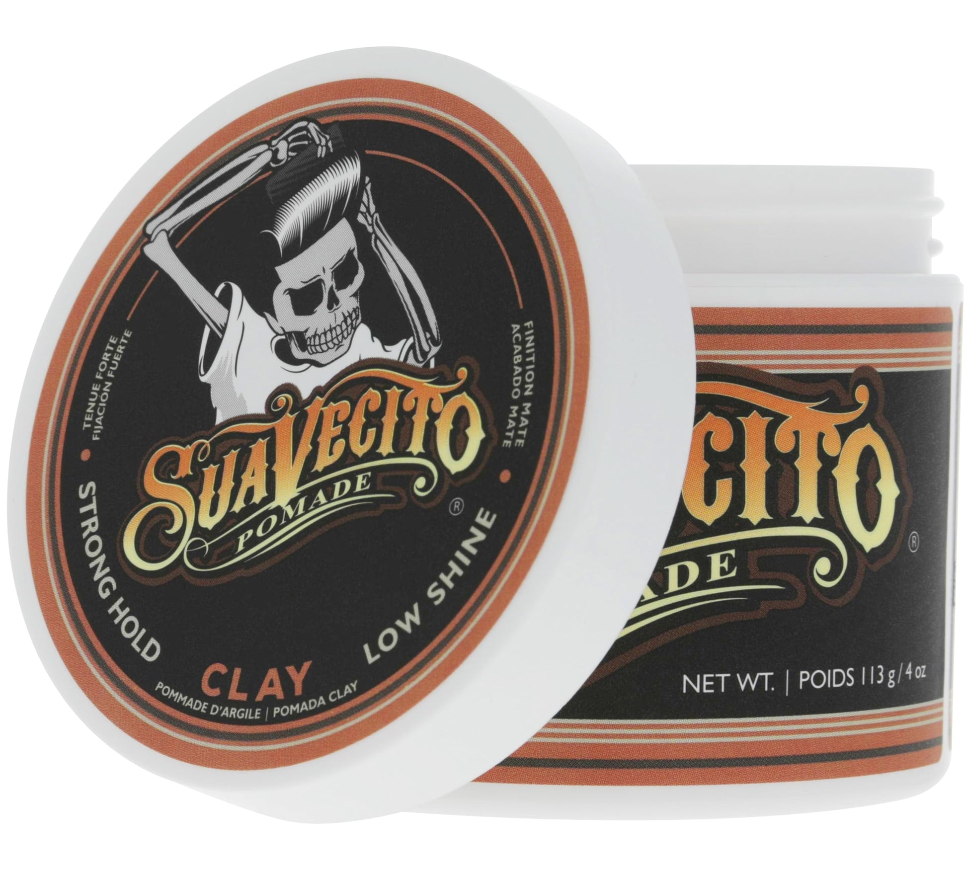 Suavecito matte hair clay for volume and definition imported container graphics
