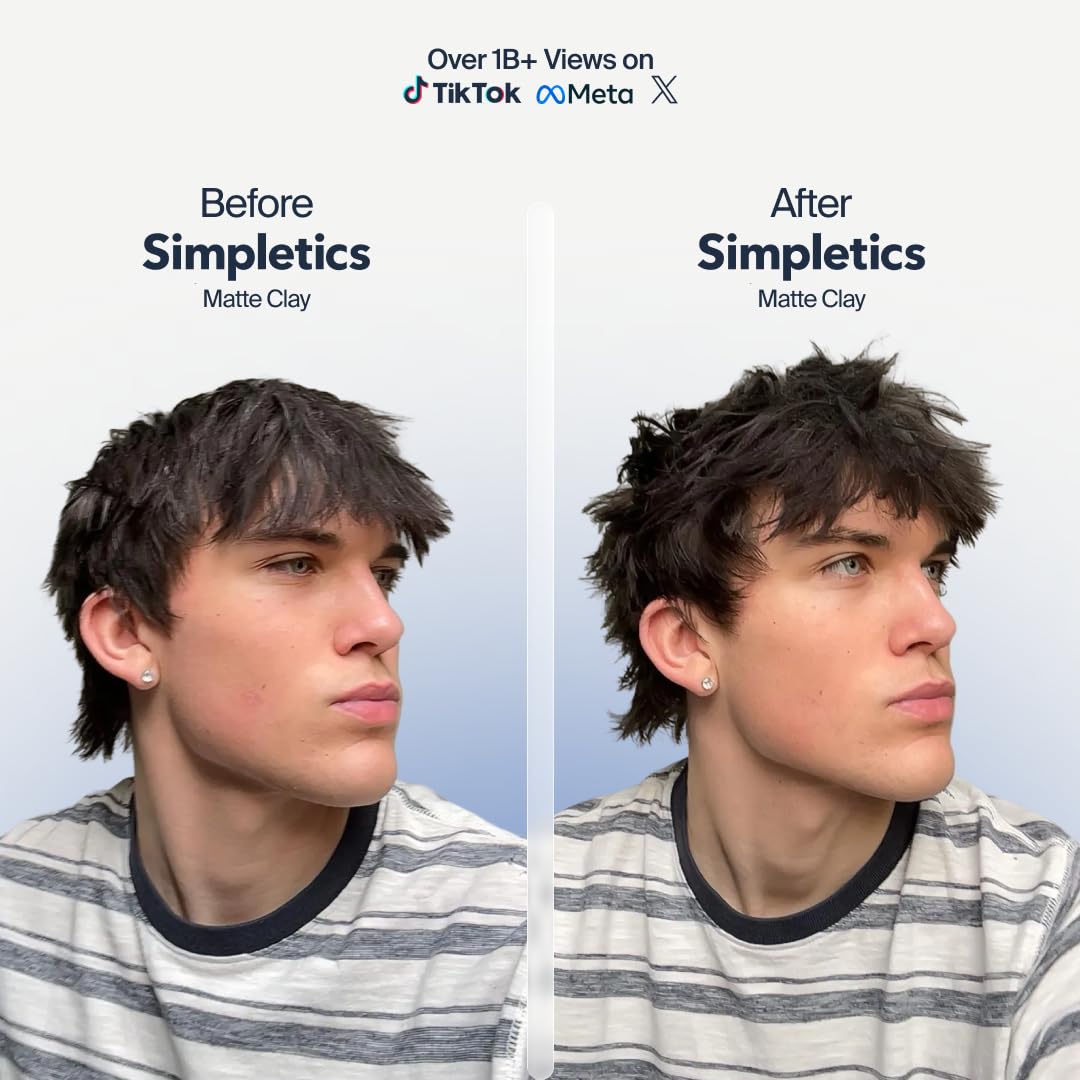Side profile of Simpletics Matte Styling Clay jar showing branding