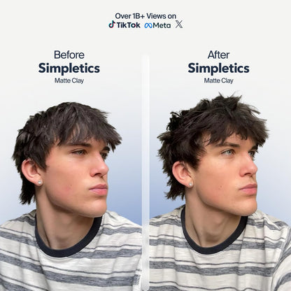 Side profile of Simpletics Matte Styling Clay jar showing branding