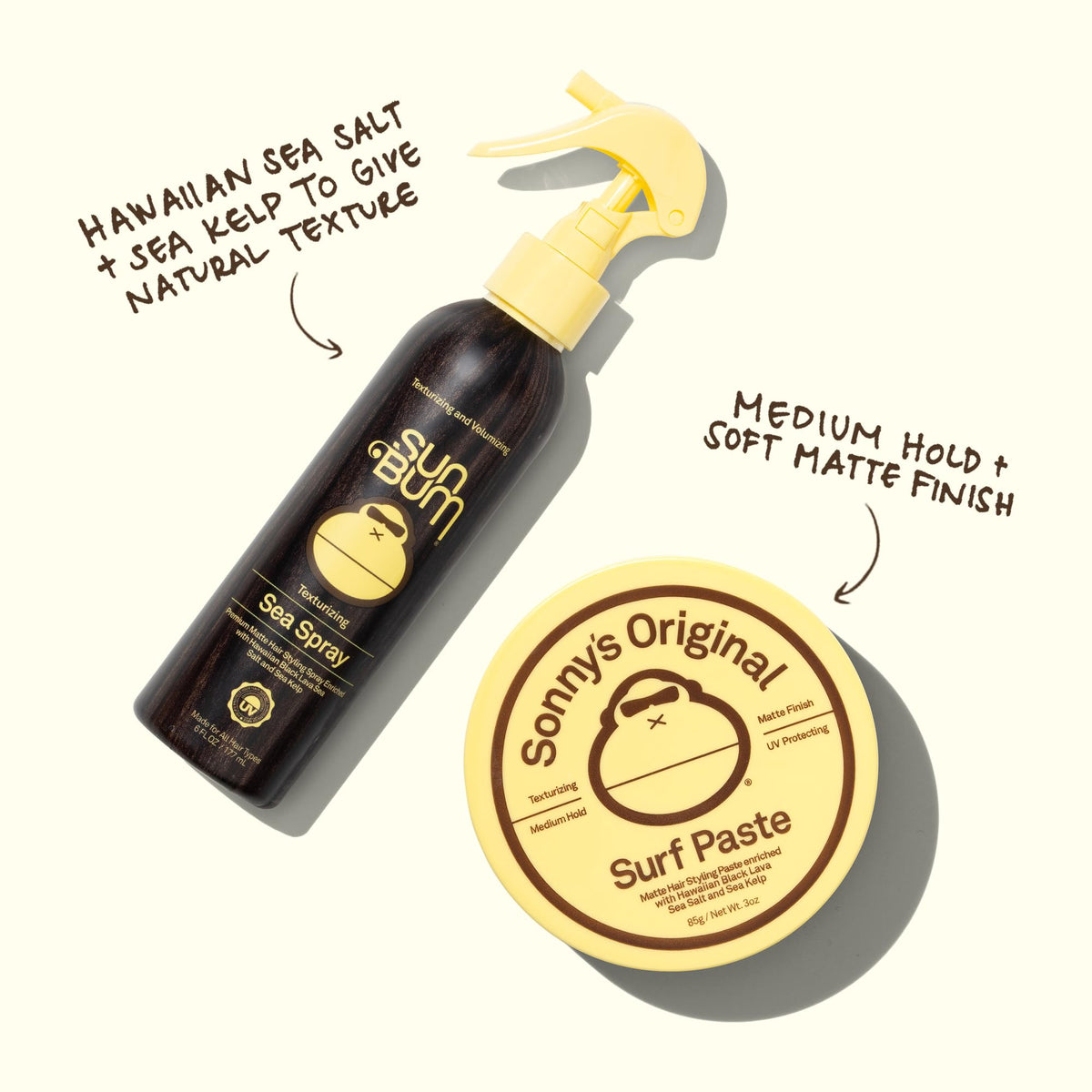 Sun Bum hair paste container side view with ingredient details