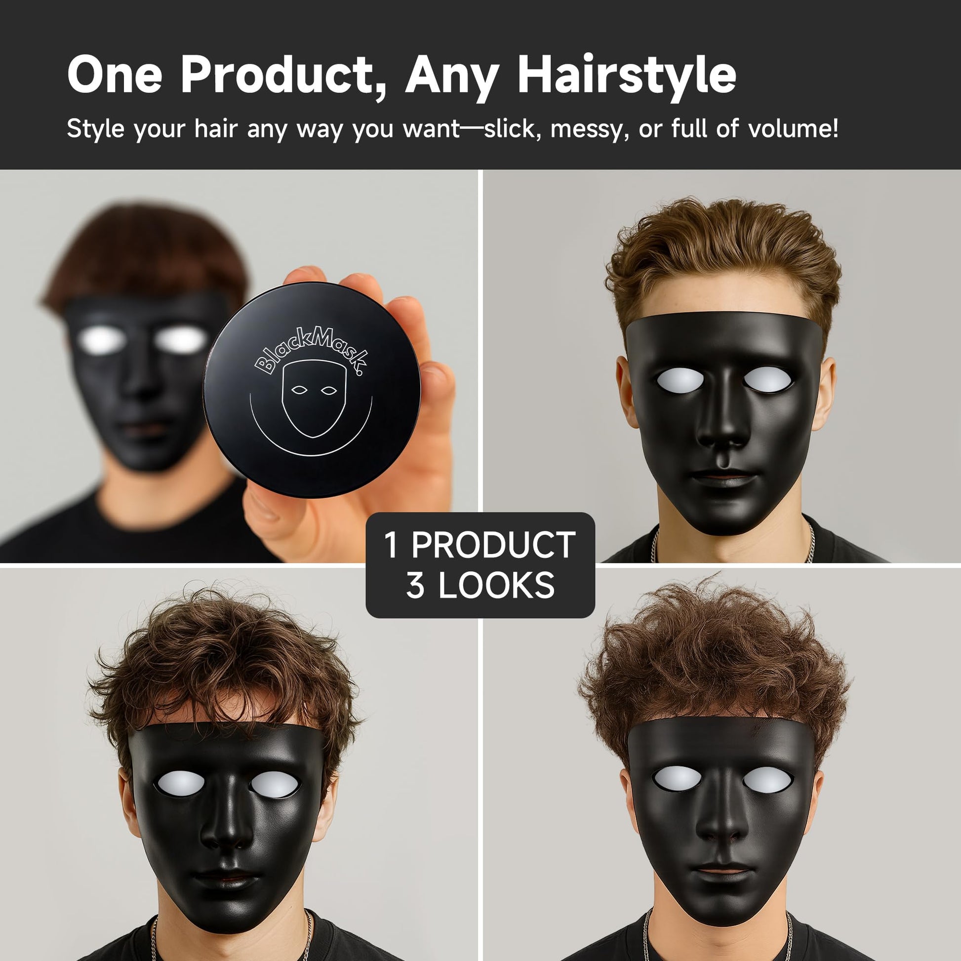 Side angle profile of the matte finish texturizing clay packaging for grooming.