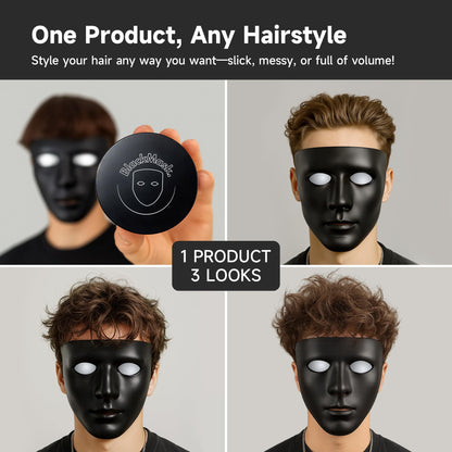 Side angle profile of the matte finish texturizing clay packaging for grooming.