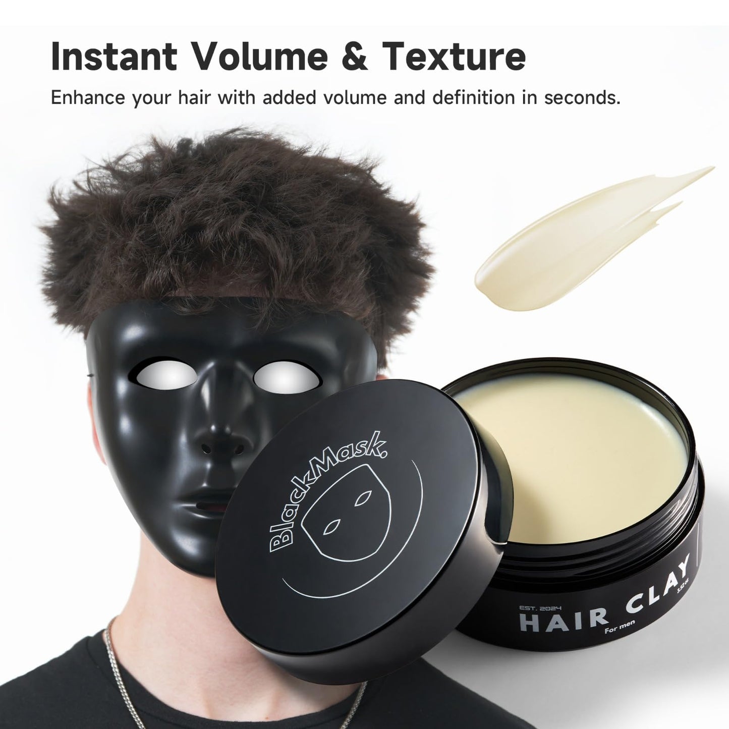 Styling clay for men displayed next to its protective outer retail box.