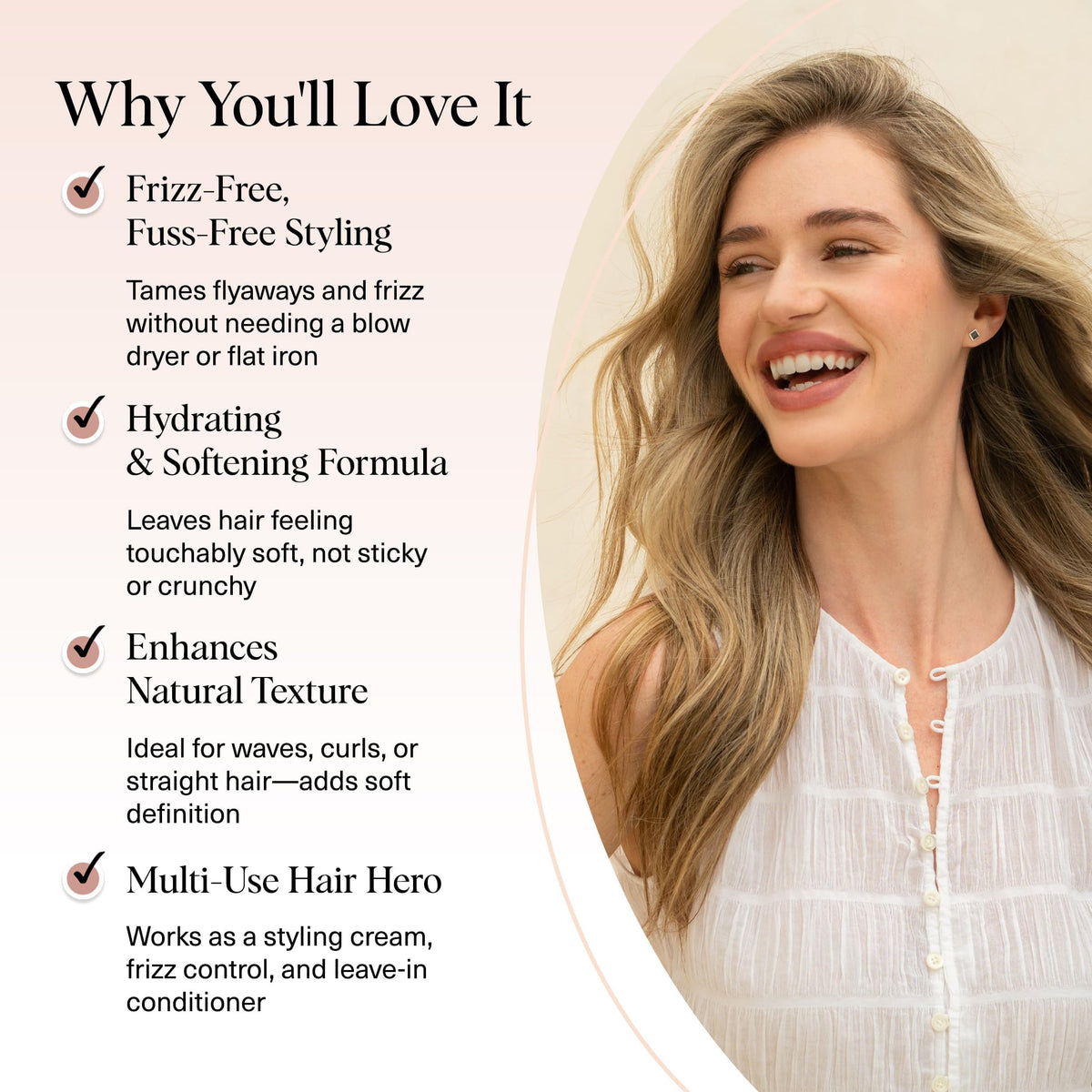 Back label of Kitsch frizz control hair cream detailing castor oil ingredients