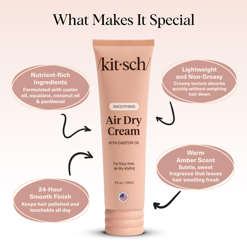 Kitsch smoothing cream packaging showcasing twenty-four hour moisture lock claim