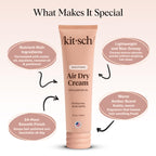 Kitsch smoothing cream packaging showcasing twenty-four hour moisture lock claim