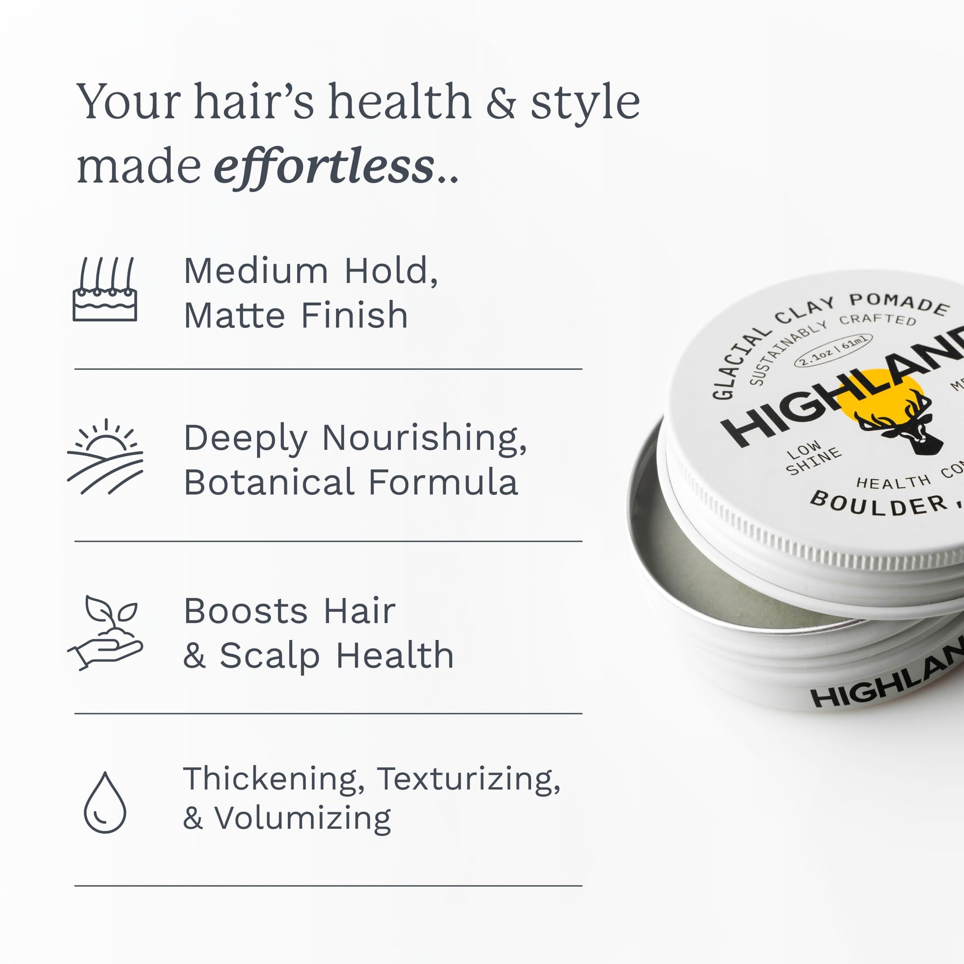 Highland hair styling pomade low shine medium hold formula for men and women
