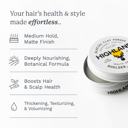 Highland hair styling pomade low shine medium hold formula for men and women