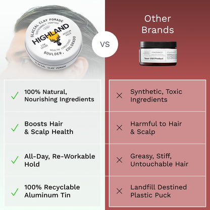 Highland natural grooming clay for healthy daily styling and strong hold