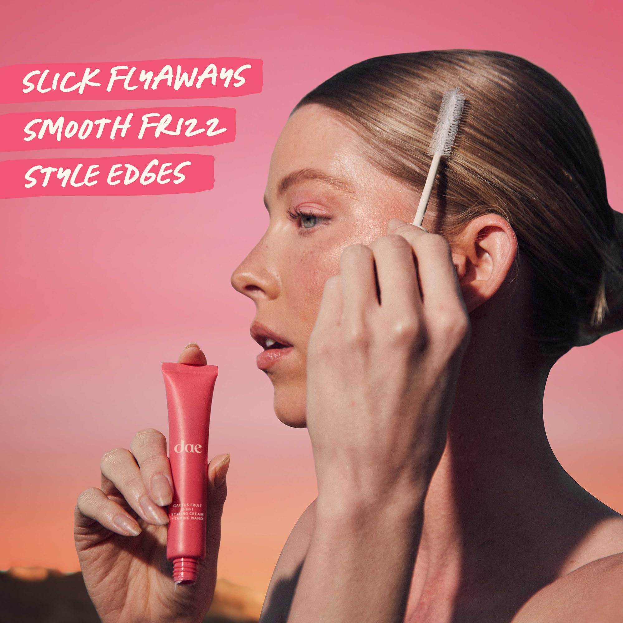 DAE Hair flyaway taming stick showing the built-in precision wand applicator