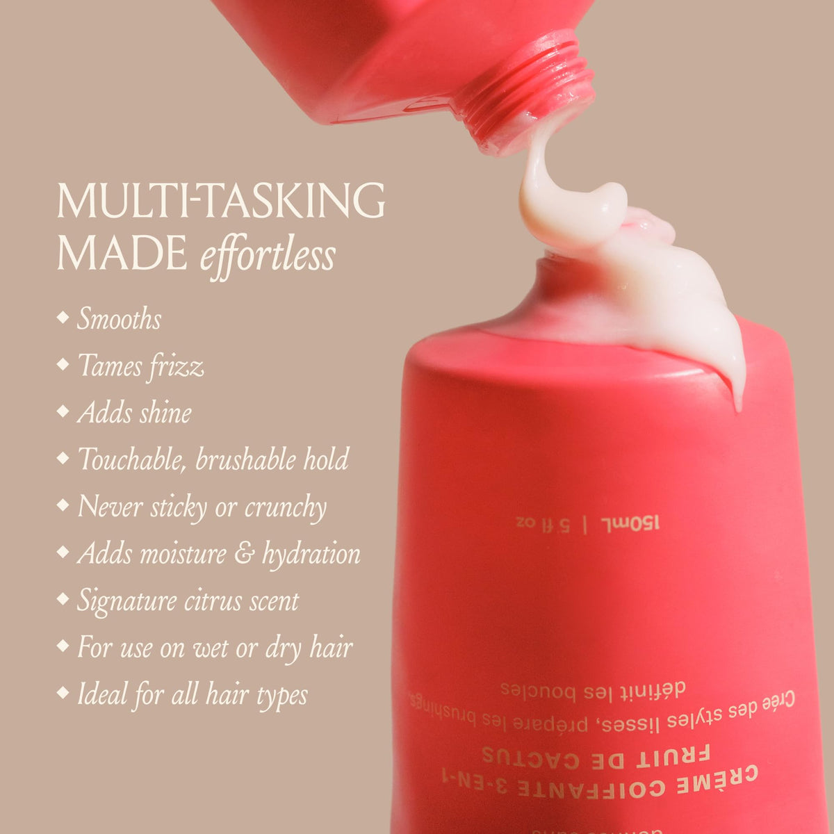 Squeezing DAE multitasking styling cream from the tube for frizz control