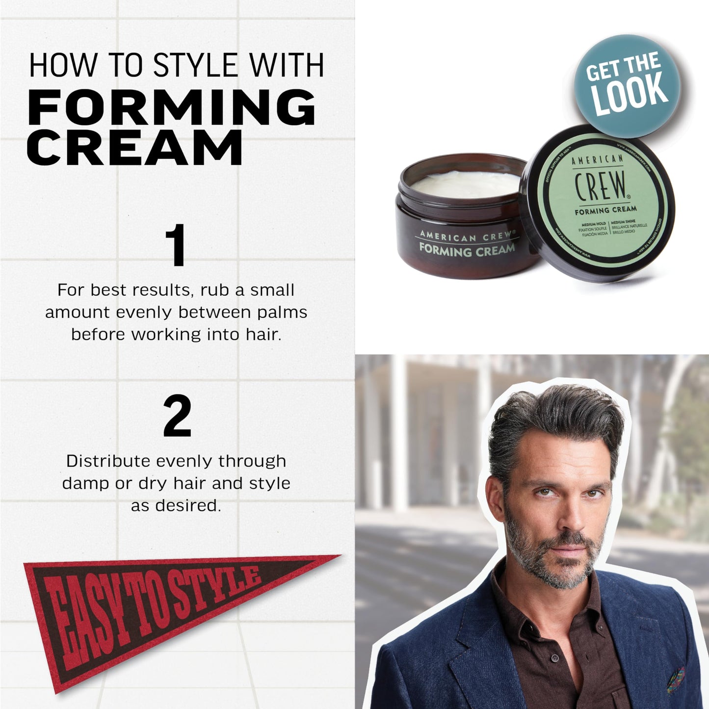 Water based forming cream by American Crew for medium shine and movable hold