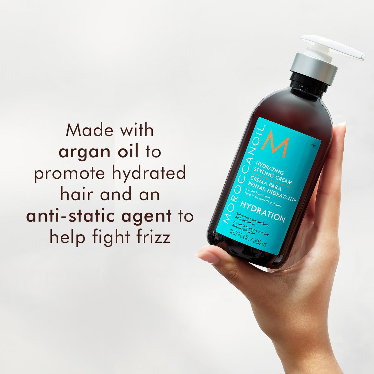 Moroccanoil Hydrating Styling Cream cream texture sample showing the lightweight styling lotion formula.
