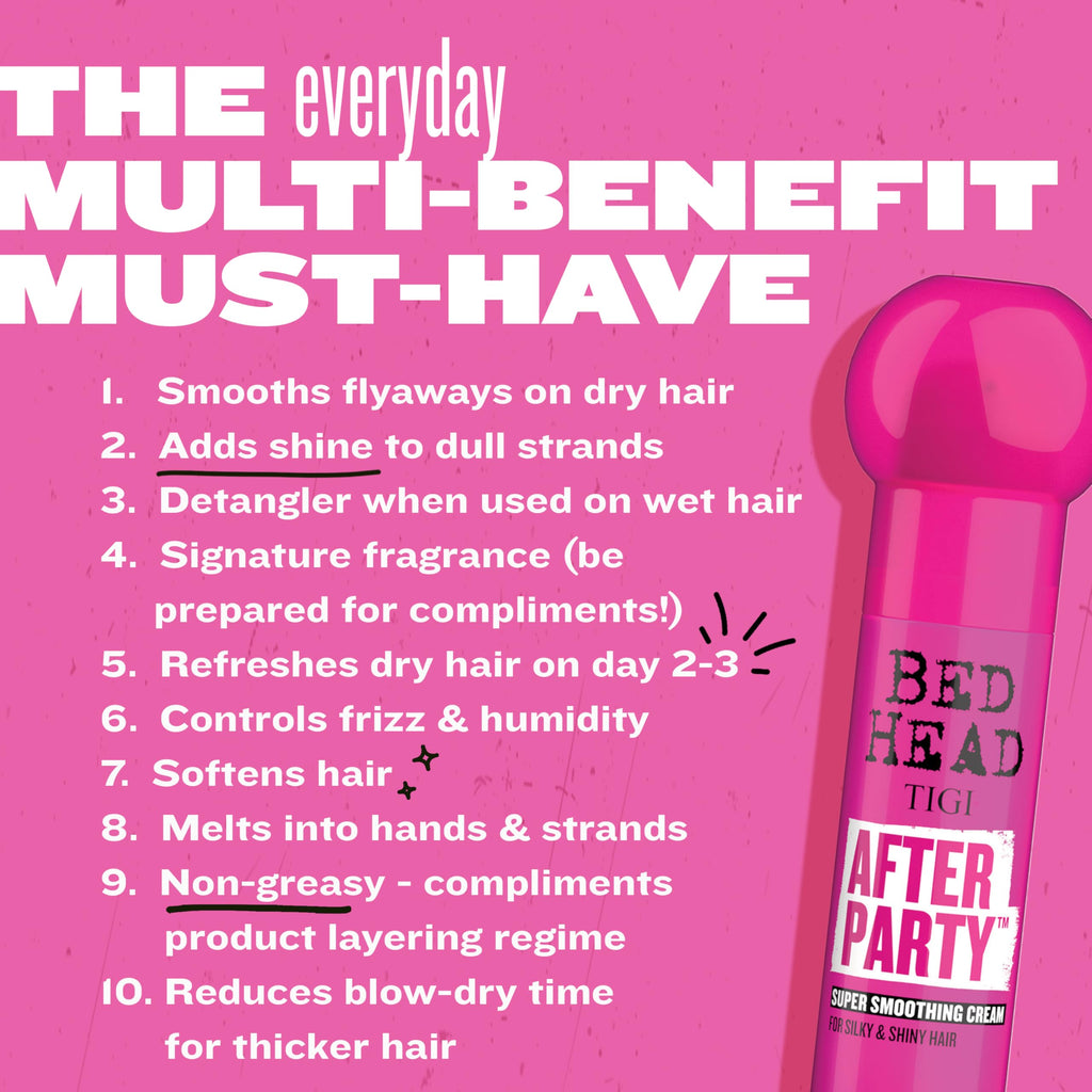 Bed Head After Party anti frizz cream container illustrating professional salon hair care quality