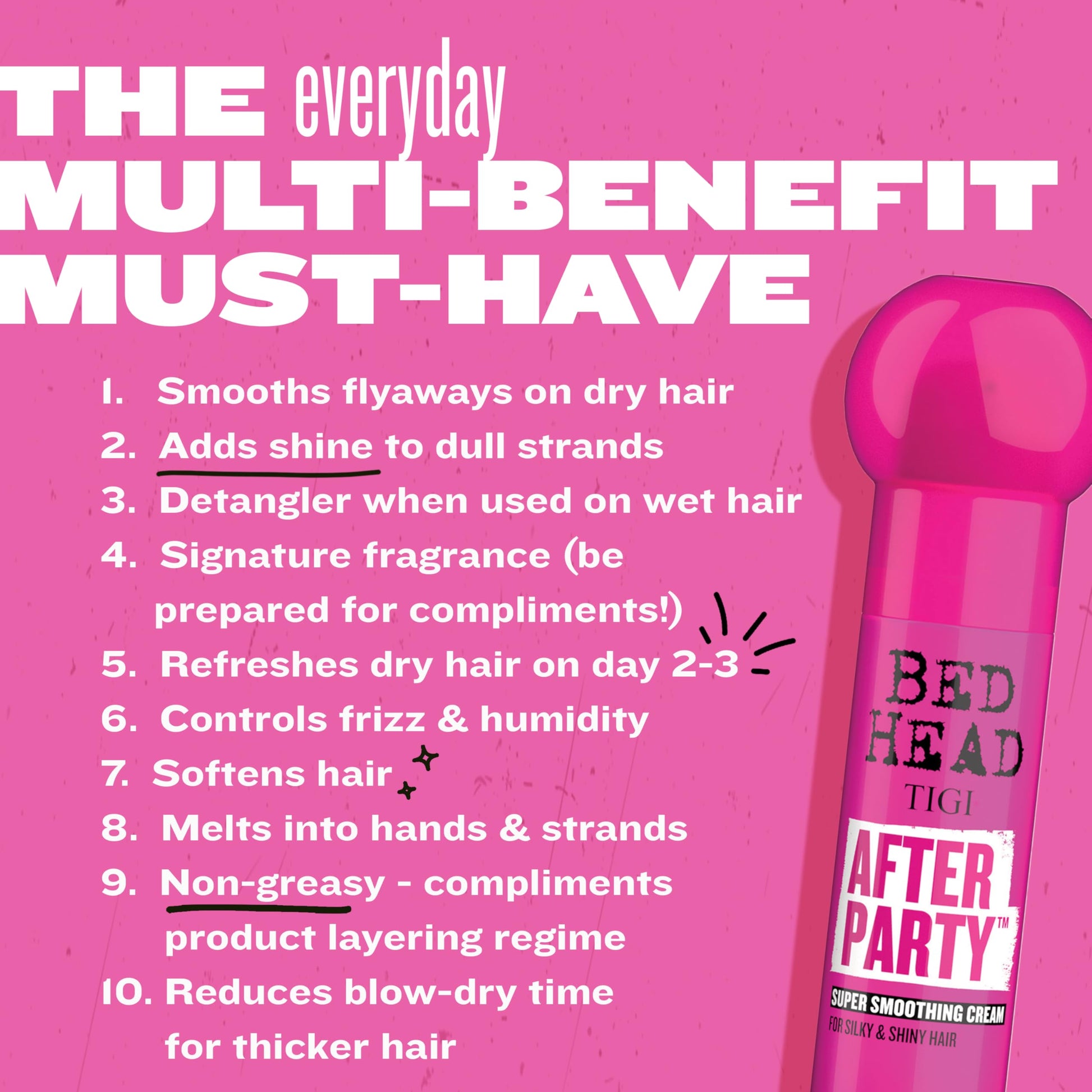 Bed Head After Party anti frizz cream container illustrating professional salon hair care quality
