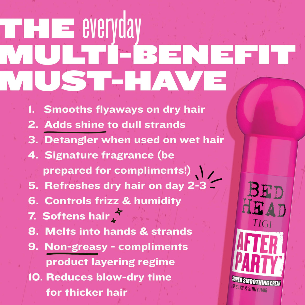 Bed Head After Party anti frizz cream container illustrating professional salon hair care quality