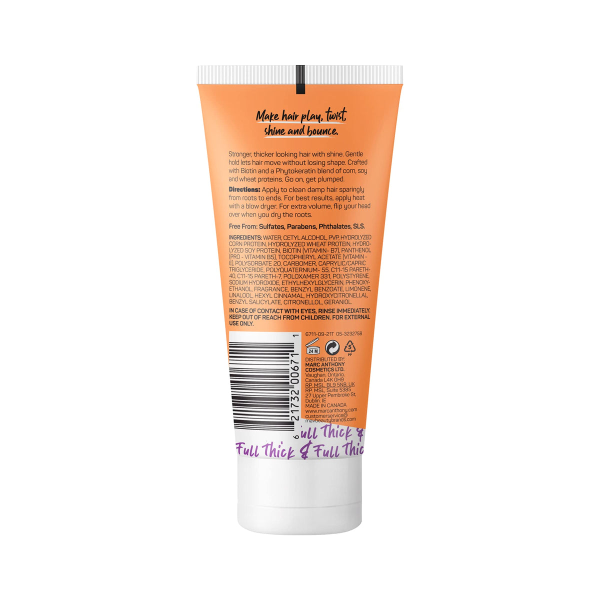 Marc Anthony Plump and Lift hair thickening cream orange tube packaging.