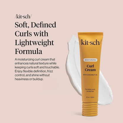 Kitsch lightweight curling cream container highlighting frizz control and coconut oil ingredients