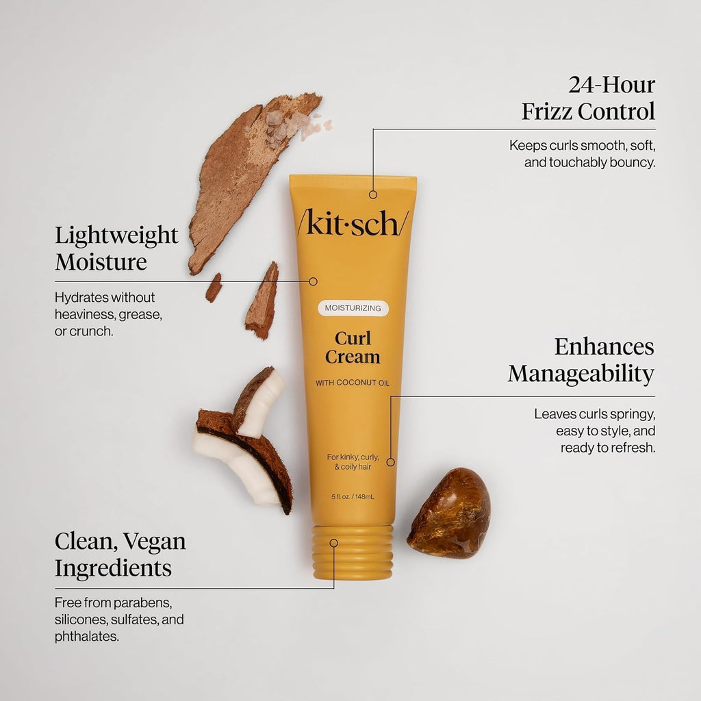 Paraben free and silicone free Kitsch curling cream package back view with instructions