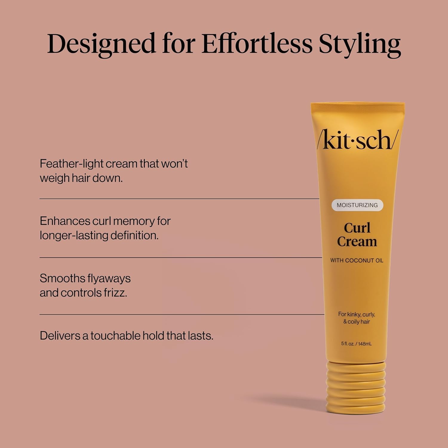 Kitsch curl cream 5.3 Ounce bottle showcasing clean vegan hair care certification labels