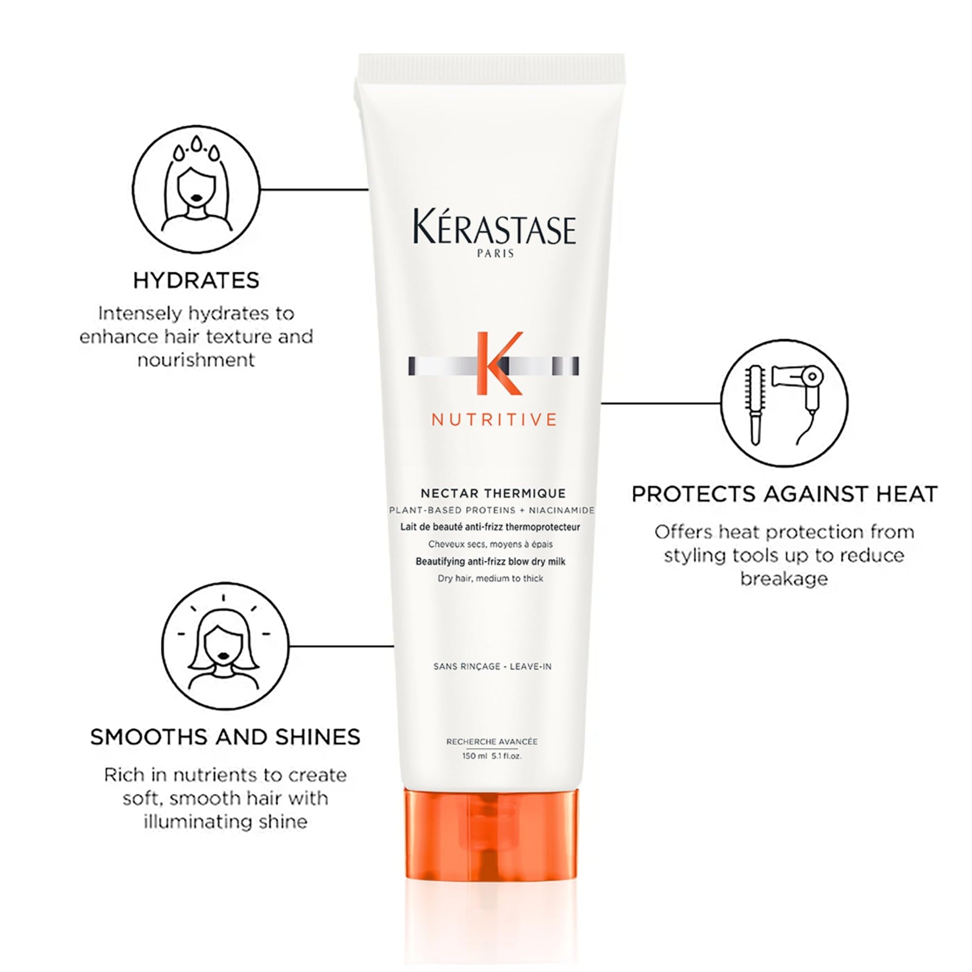 Applying KÃ©rastase Nectar Thermique leave in hair milk on damp hair lengths