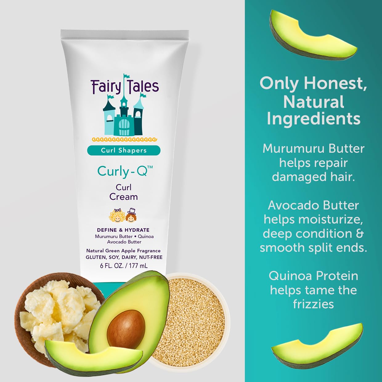 Fairy Tales Curly Q curl defining crÃ¨me side angle view showing the compact travel friendly product tube