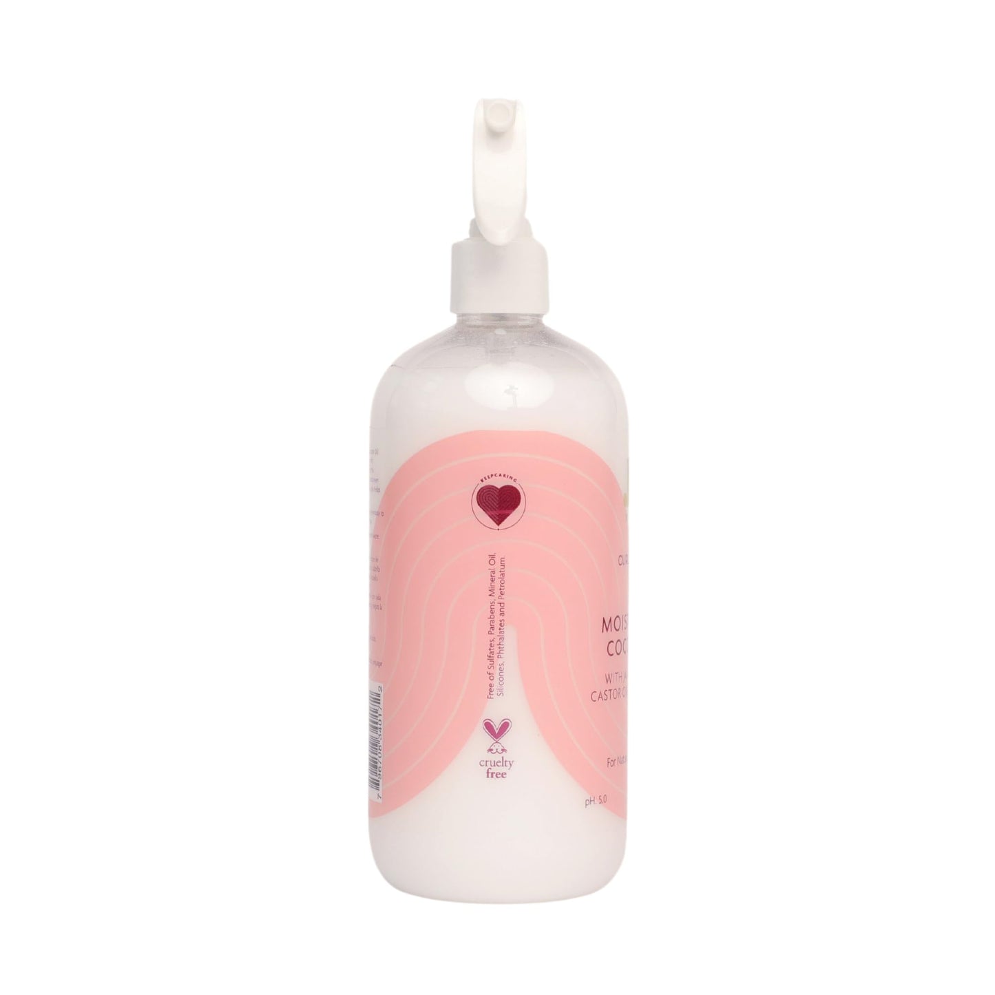 Back label of KeraCare coconut water showing clean formula free of silicones and parabens