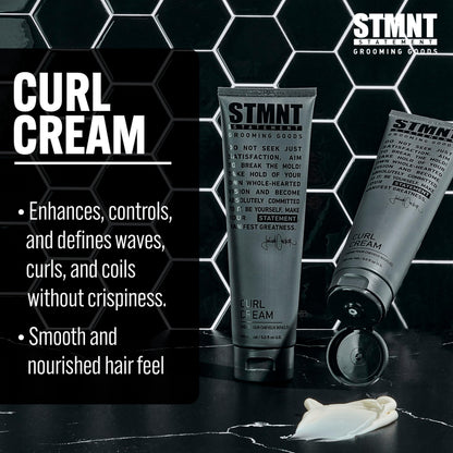 STMNT Curl Cream authentic imported hair and beard taming lotion showing back label directions