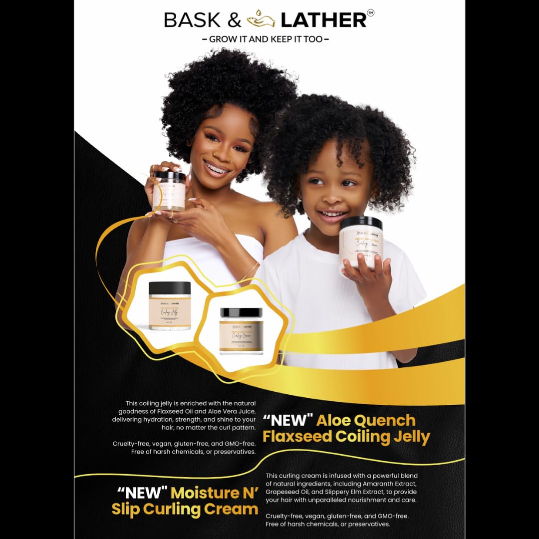 Bask and Lather eight ounce curl defining cream showing natural ingredients on packaging