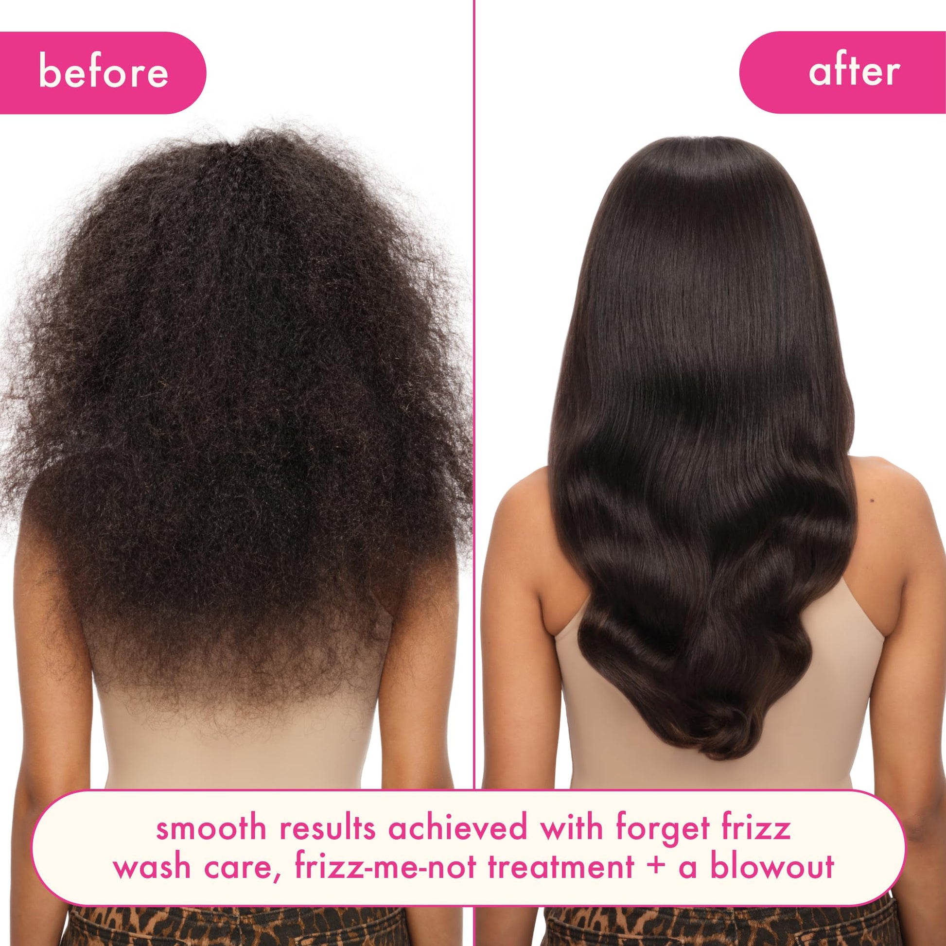 Amika Frizz Me Not leave in conditioner fluid ounce bottle placed upright against studio backdrop