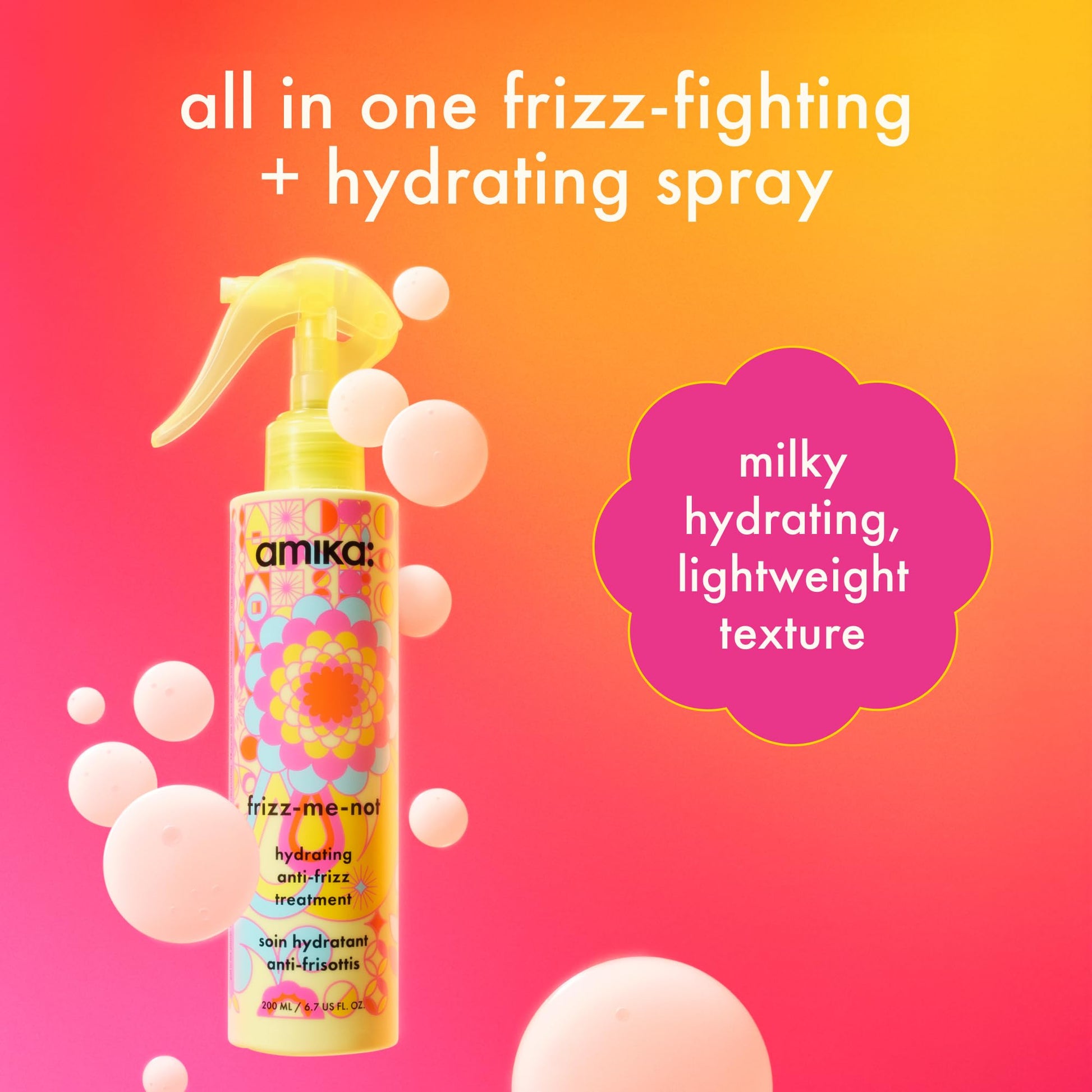 Close up view of Amika seventy two hour humidity protection spray applicator cap