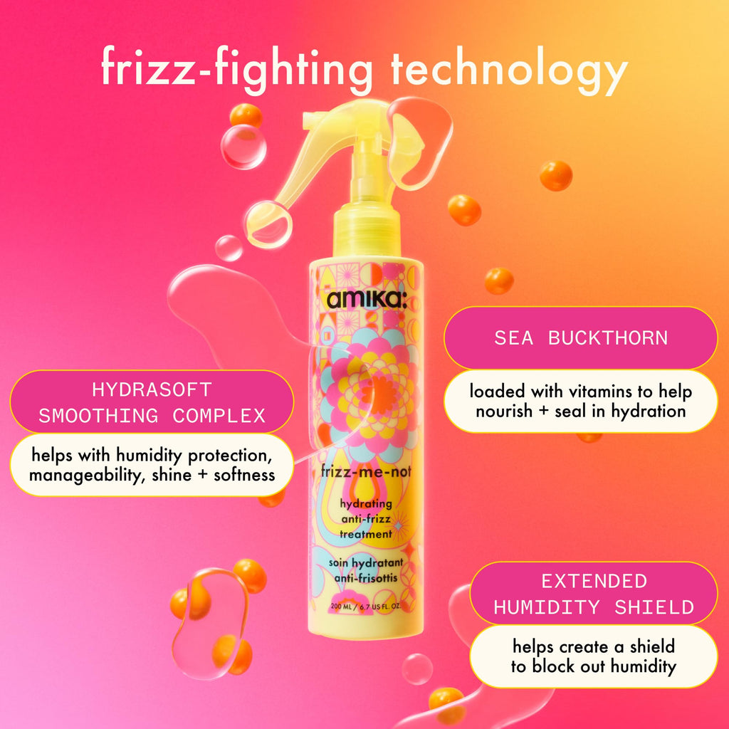 Premium Amika salon quality thermal defense hair spray targeting high humidity frizz control
