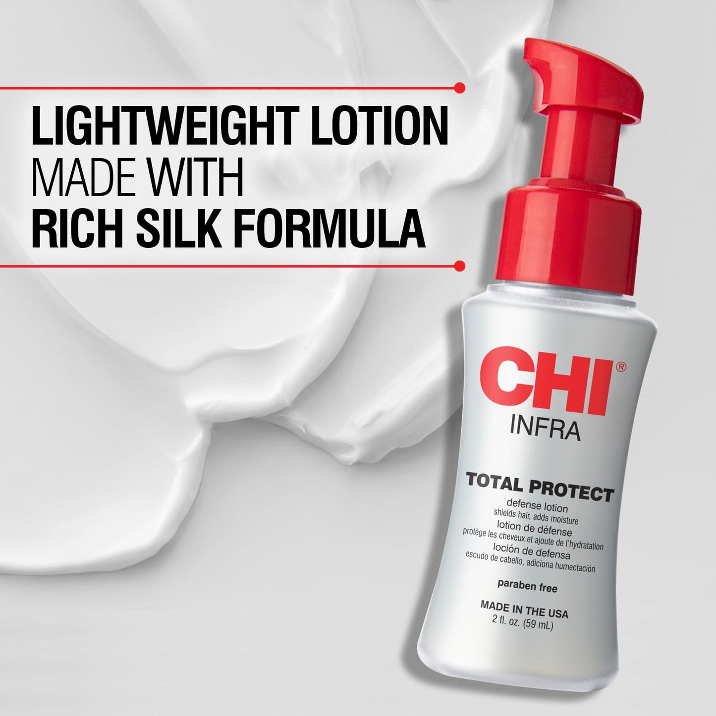Lightweight silk hair cream by CHI for thermal styling defense and moisture locking.