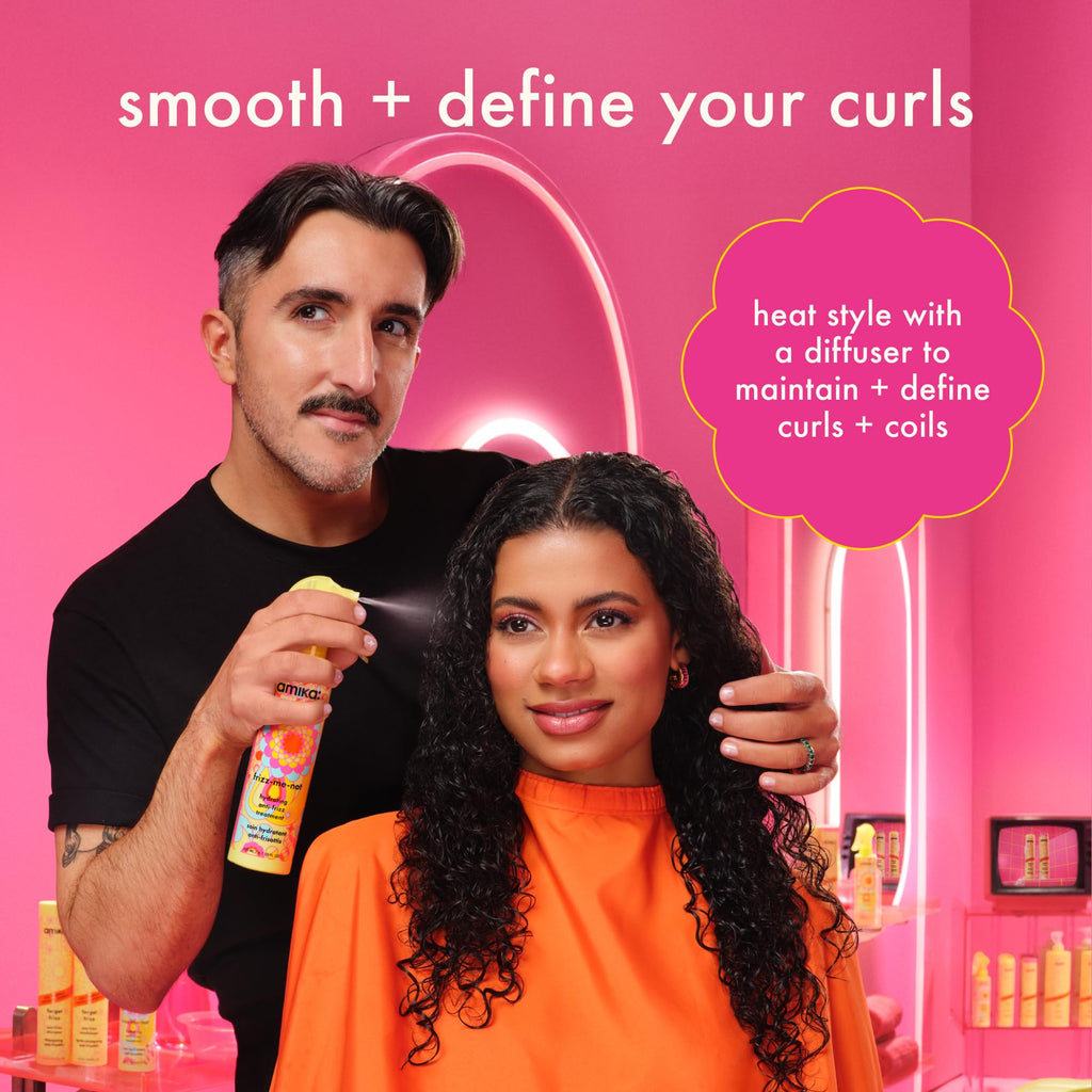 Amika hydrating anti frizz treatment spray texture mist example on medium to thick hair