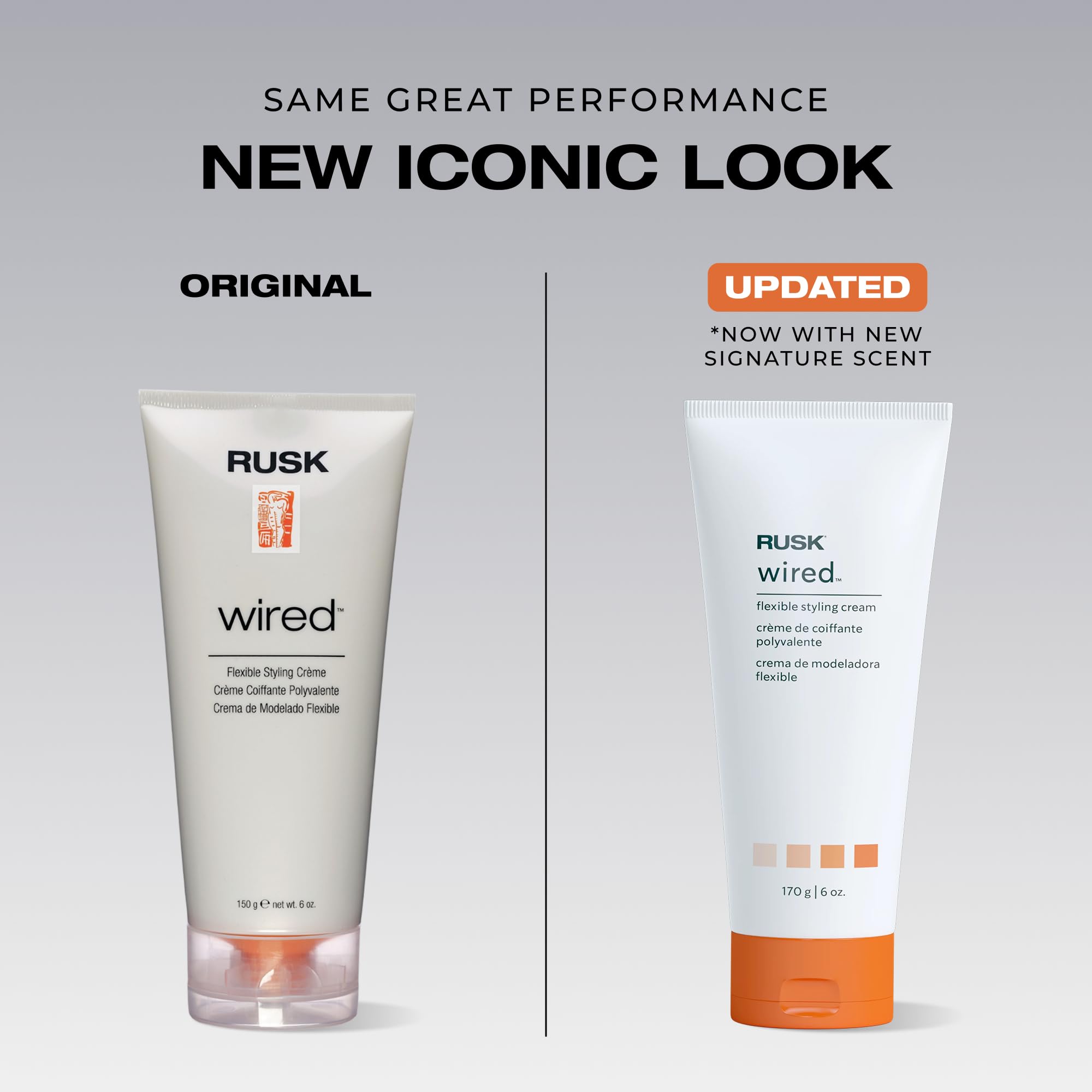 RUSK Wired texturizing hair cream packaging details showcasing product benefits and volume