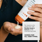 Squeezed tube of RUSK Wired hair cream demonstrating its lightweight texture and shine benefits