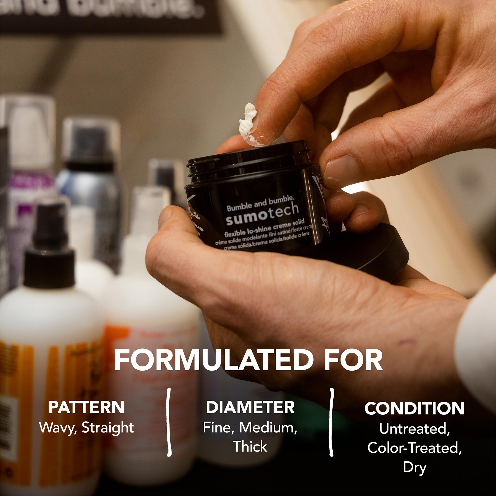 Side view of Bumble and bumble Sumotech showing product details and labels