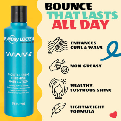 AllDay Locks lightweight curl cream bottle showing keratin and argan oil benefits