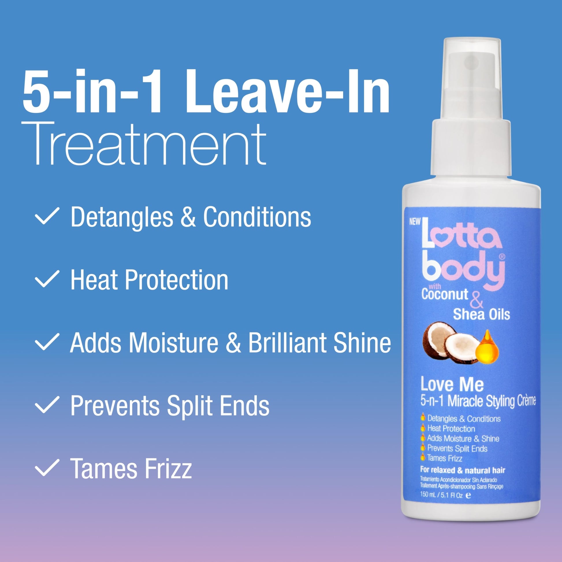 Lottabody heat protectant cream bottle packaging close up for frizz control