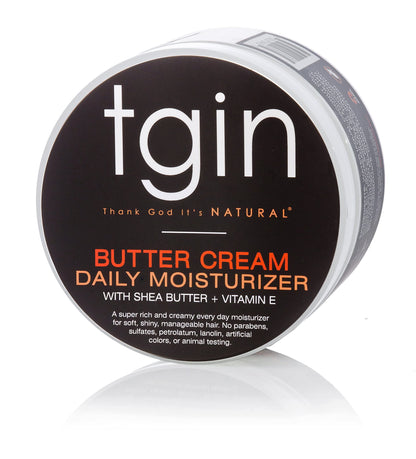 tgin Butter Cream Daily Moisturizer open jar showing rich texture for twist out styling