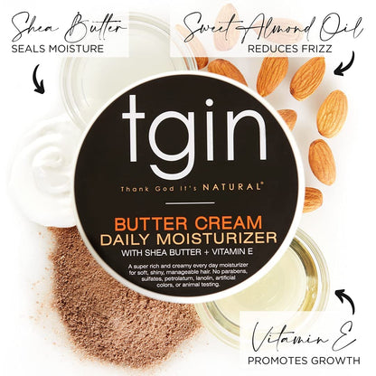 Authentic tgin shea butter and vitamin E cream for natural hair care side view