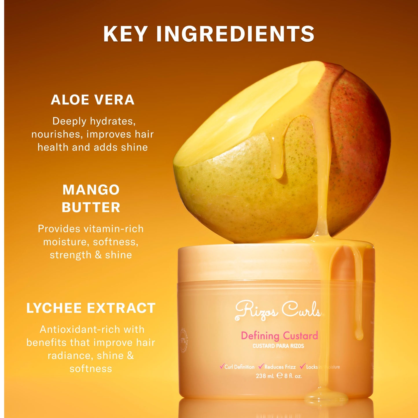 Rizos Curls styling custard jar opened showing the smooth non-sticky product texture for curly hair styling
