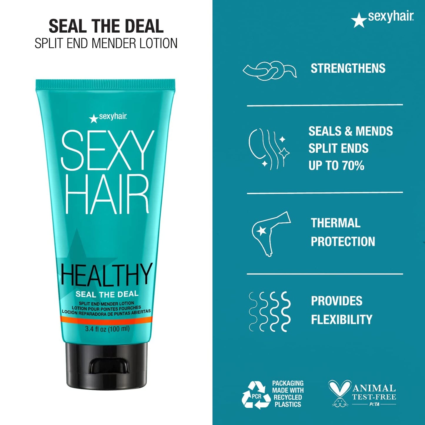 Back label of SexyHair Healthy Seal the Deal showing directions and ingredients