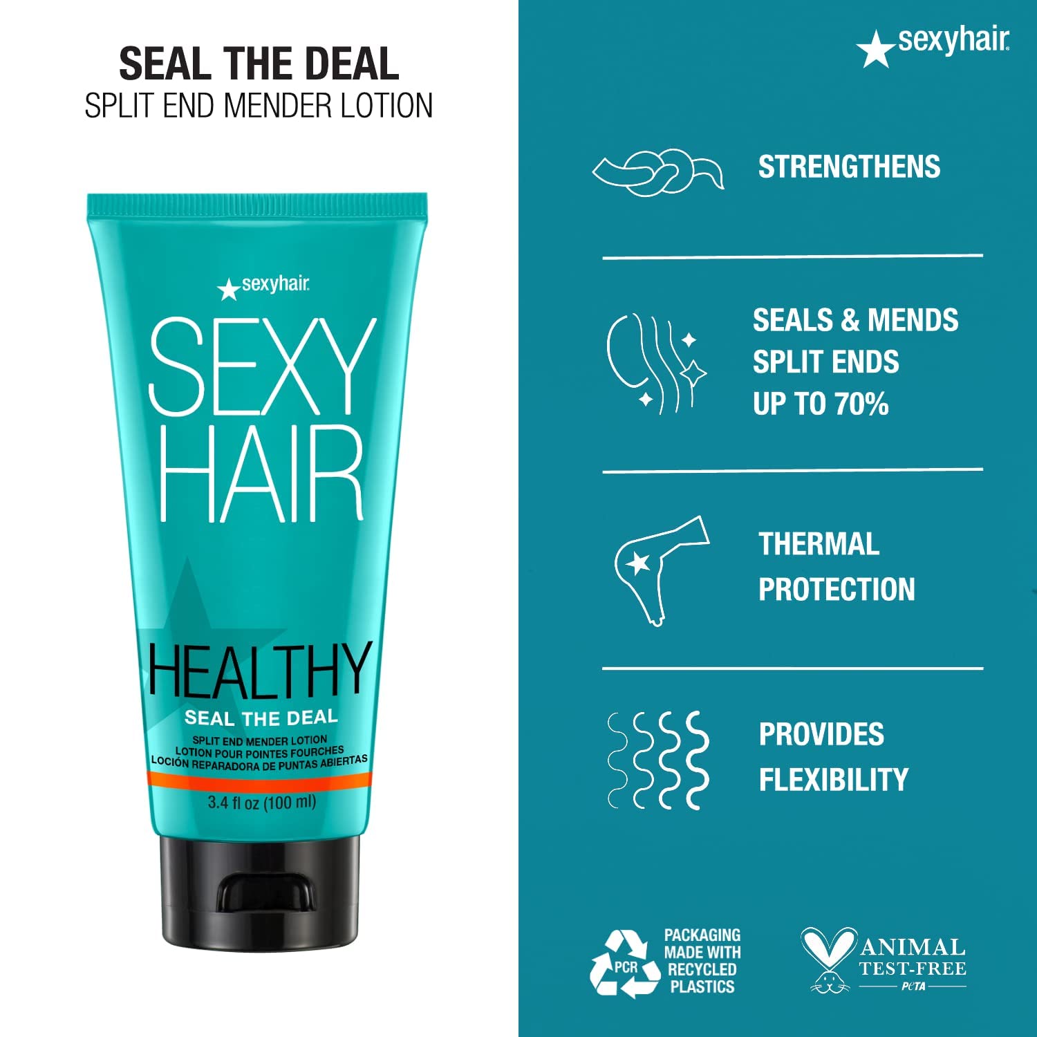 Back label of SexyHair Healthy Seal the Deal showing directions and ingredients