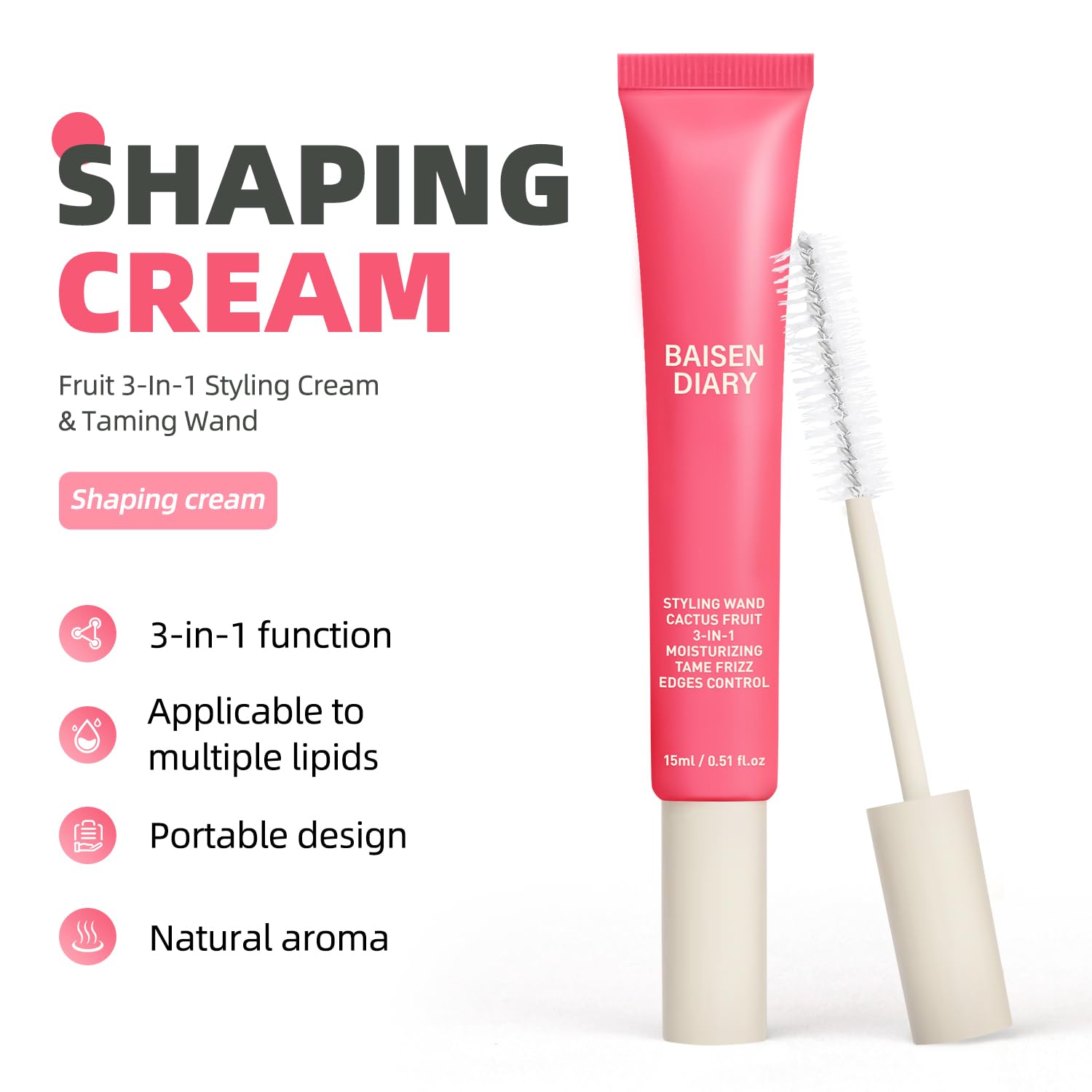 Baisen Diary styling stick showing the built-in applicator brush close up