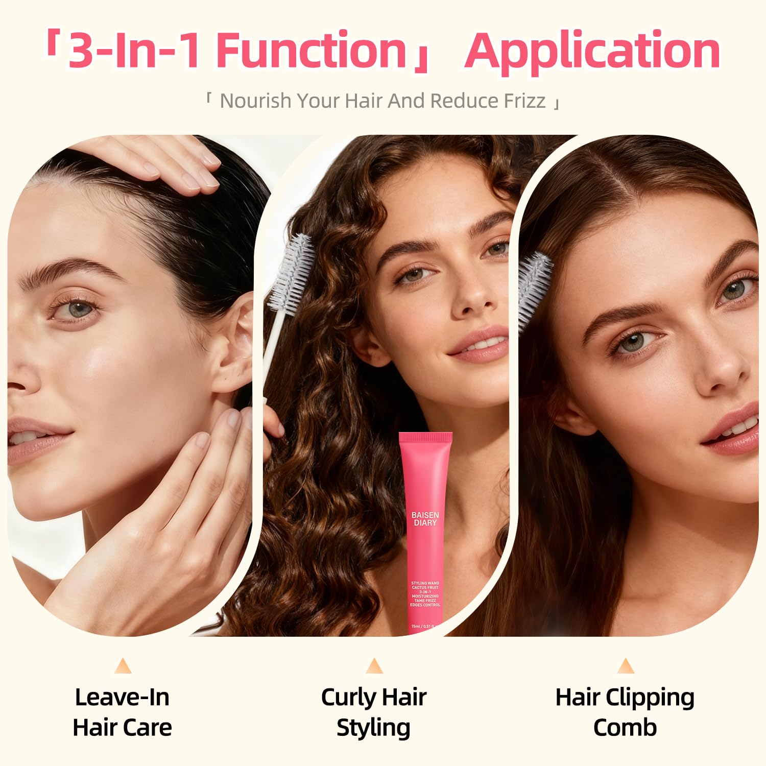 Pink travel size flyaway taming wand for edge smoothing and frizz control