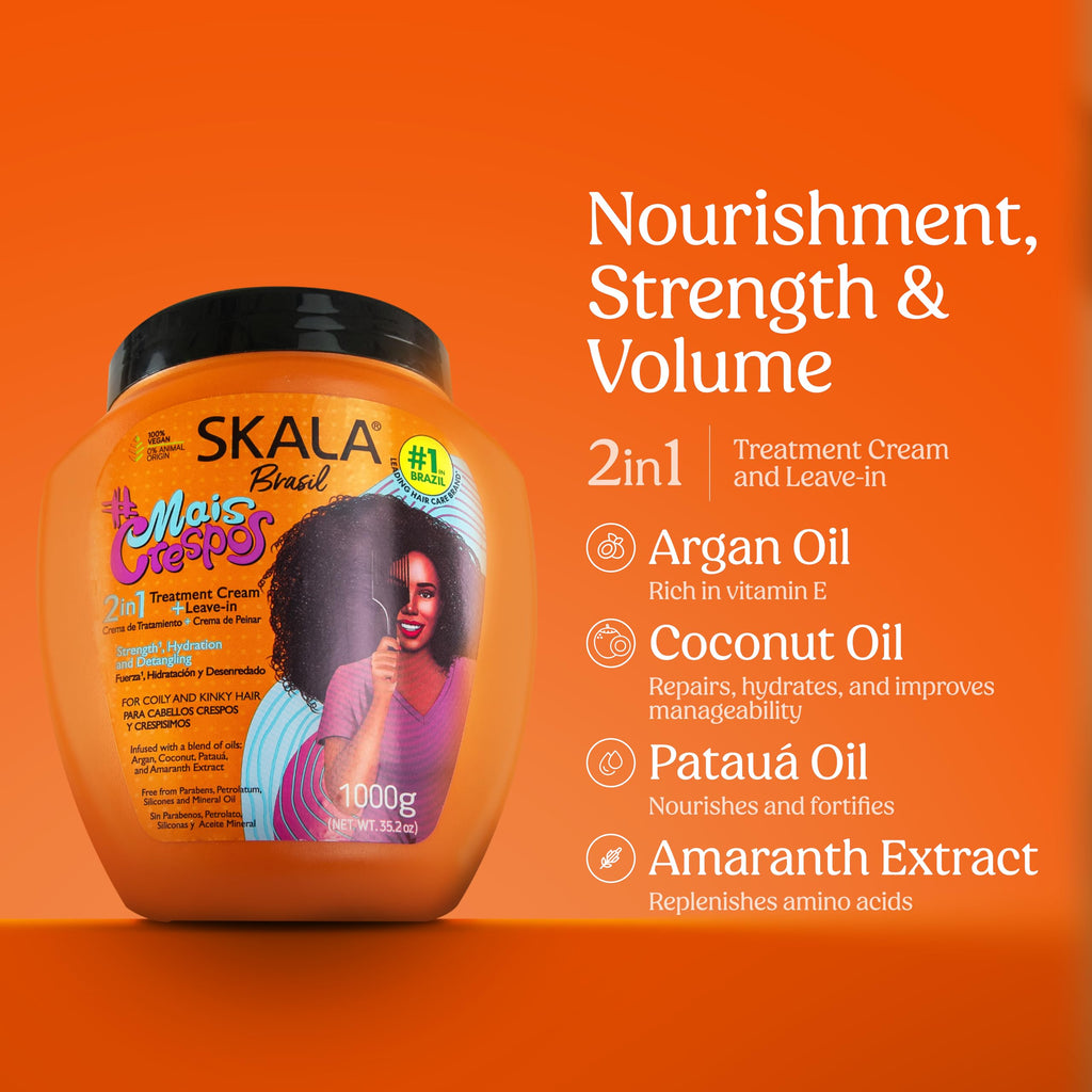 Skala Expert Mais Crespos vegan hair treatment cream for frizz elimination and deep hydration close up.