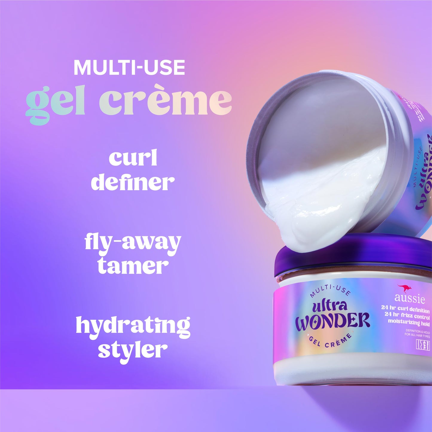 Aussie multi-use gel plus cream hybrid styler jar packaging