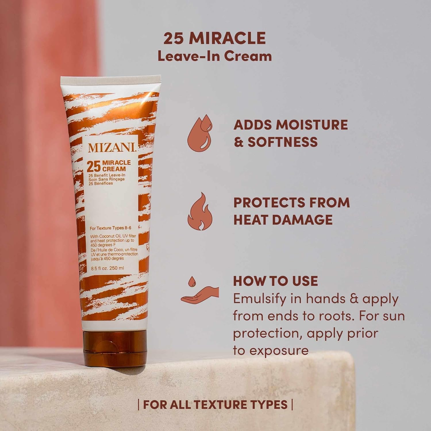 Mizani anti frizz heat protectant cream packaging for curly hair
